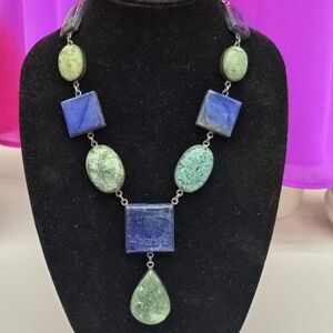 Chunky Sterling 925 Lapis and Turquoise Necklace Southwestern Style. Heavy